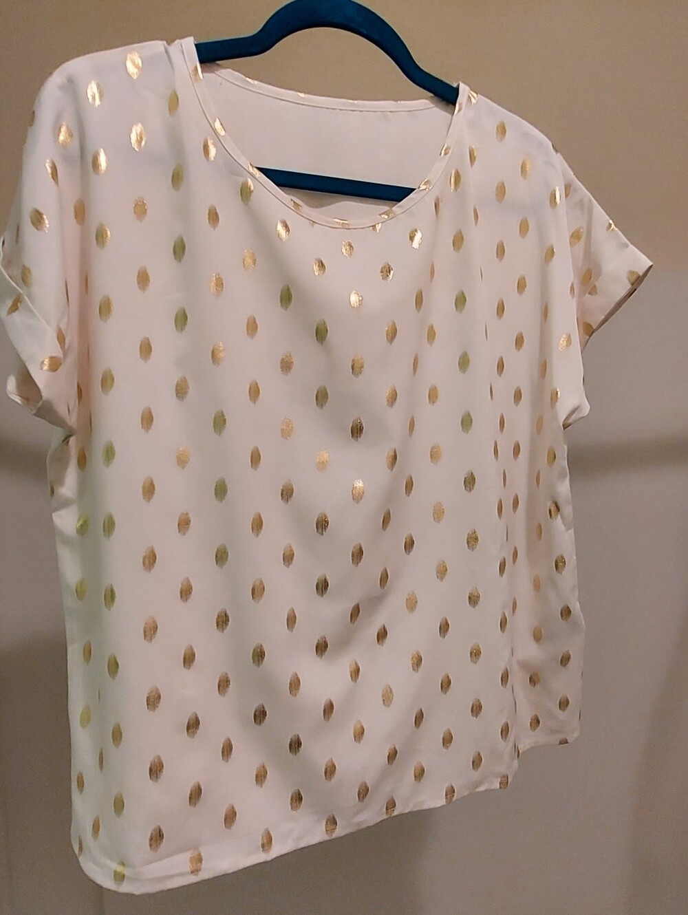 Women's Cream Short Sleeve Blouse with Gold Dot Print
